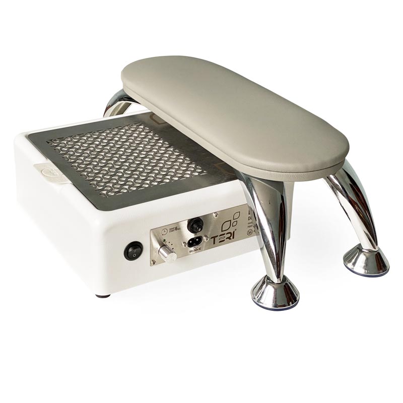 Manicure handrest stand with metal legs and grey pillow